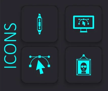Set Picture, Marker pen, Computer with design program and Bezier curve icon.. イラスト素材