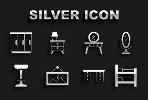 Set Picture, Mirror, Bunk bed, Office desk, Chair, Dressing table, Wardrobe and Illustrazione stock