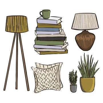 A set of pictures interior decor items Stock Illustration