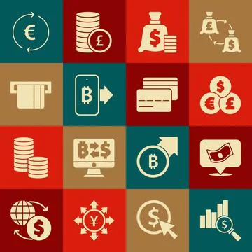 Set Pie chart and dollar, Stacks paper money cash, Currency exchange, Money bag イラスト素材