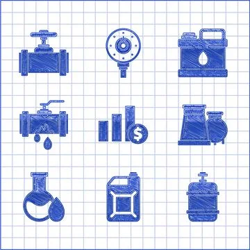 Set Pie chart infographic and dollar, Oil industrial factory building, petrol Ilustración de archivo