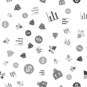 Set Pie chart infographic, Arrow, and Dollar symbol on seamless pattern. Vector Illustrazione stock