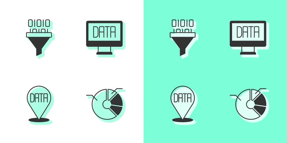 Set Pie chart infographic, Binary code, Data analysis and icon. Vector Stock Illustration