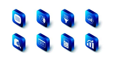 Set Pie chart infographic, Binary code, Financial growth, Calculator, Data Illustrazione stock
