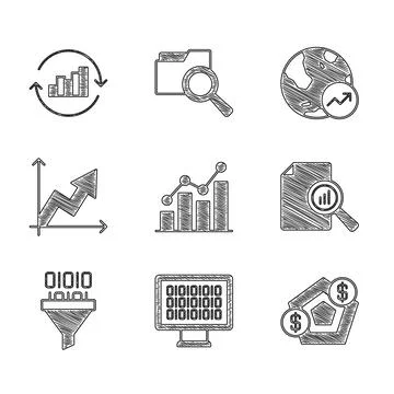 Set Pie chart infographic, Binary code, Financial growth, Document with, and イラスト素材