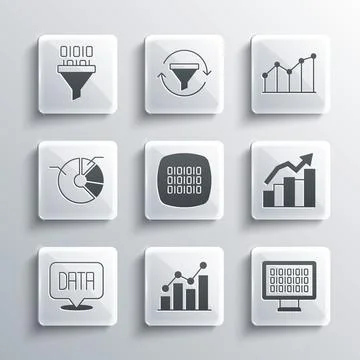 Set Pie chart infographic, Binary code, Financial growth, Data analysis,  a.. Stock Illustration