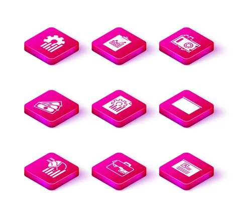 Set Pie chart infographic, Briefcase and money, Stacks paper cash, Document with 库存插图