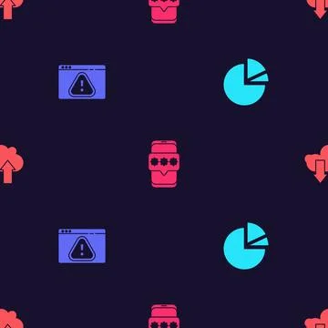 Set Pie chart infographic, Browser with exclamation mark, Mobile and password イラスト素材