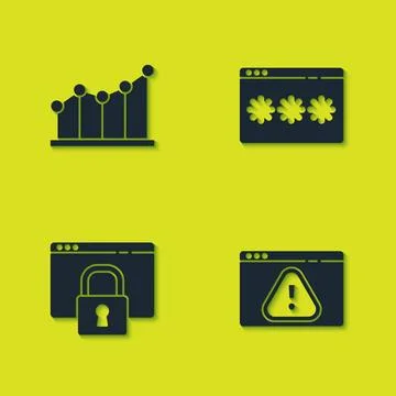 Set Pie chart infographic, Browser with exclamation mark, Secure your site HTTPS Illustration