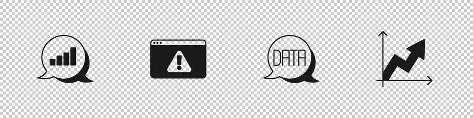 Set Pie chart infographic, Browser with exclamation mark, Data analysis and.. Stock Illustration