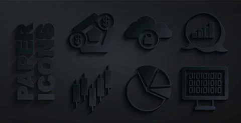 Set Pie chart infographic, Browser with stocks market, Binary code, Cloud c.. 스톡 일러스트