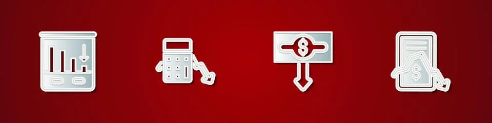 Set Pie chart infographic, Calculation of expenses, Dollar rate decrease and 库存插图