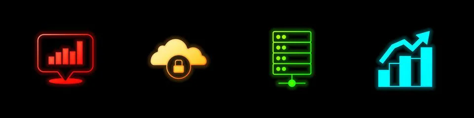 Set Pie chart infographic, Cloud computing lock, Server and Financial growth 스톡 일러스트