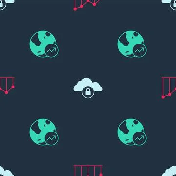 Set Pie chart infographic, Cloud computing lock and Financial growth on seamless Stockillustratie