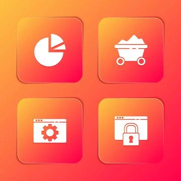 Set Pie chart infographic, Coal mine trolley, Browser setting and Secure your Stockillustratie