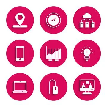 Set Pie chart infographic, Computer mouse, Online education, Light bulb with 스톡 일러스트