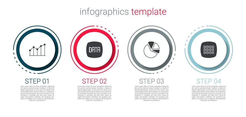Set Pie chart infographic, Data analysis, and Binary code. Business infographic Stock Illustration