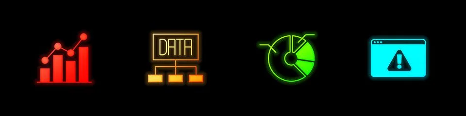 Set Pie chart infographic, Data analysis, and Browser with exclamation mark icon Stock Illustration