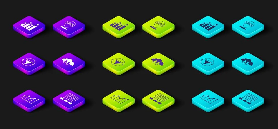 Set Pie chart infographic, Data analysis, Sales funnel with, Cloud download and Stock Illustration