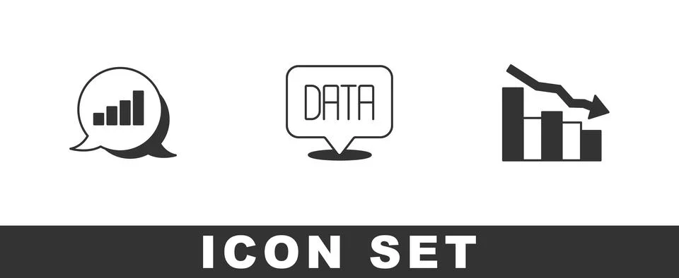 Set Pie chart infographic, Data analysis and Financial growth decrease icon Stock Illustration