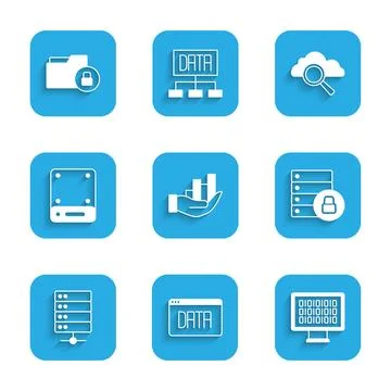 Set Pie chart infographic, Data analysis, Binary code, Server security with.. Stock Illustration