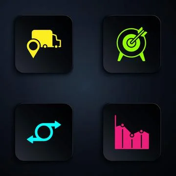 Set Pie chart infographic, Delivery tracking, Arrow and Target. Black square Illustrazione stock