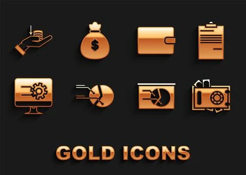 Set Pie chart infographic, Document, Safe and money, Board with, Computer Stock Illustration