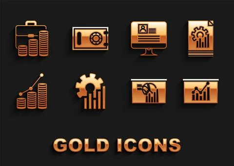 Set Pie chart infographic, Document with, Board, and coin, Computer monitor Illustrazione stock