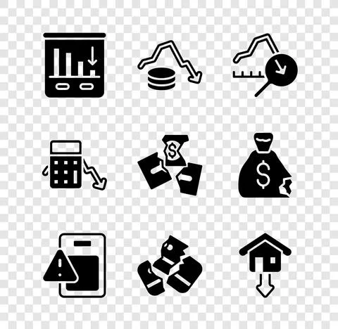 Set Pie chart infographic, Dollar rate decrease, Global economic crisis, Credit 库存插图