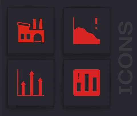 Set Pie chart infographic, Factory, Financial growth decrease and icon. Vector Stock Illustration