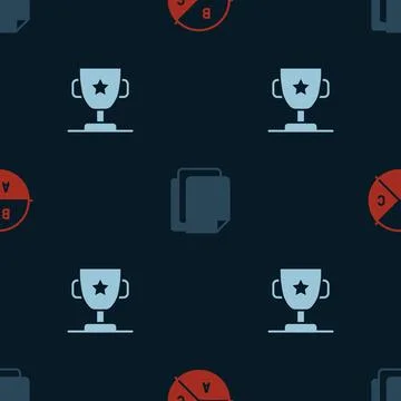 Set Pie chart infographic, File document and Award cup on seamless pattern... 스톡 일러스트