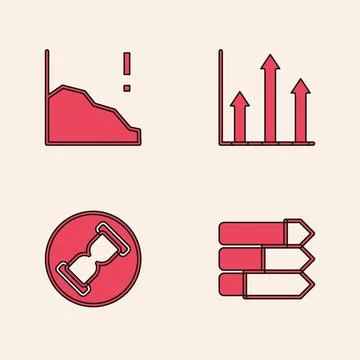 Set Pie chart infographic, Financial growth decrease, and Old hourglass with Stock Illustration
