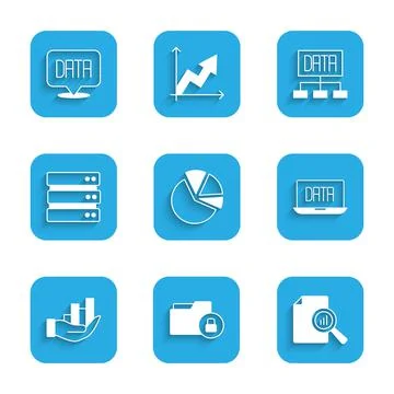 Set Pie chart infographic, Folder and lock, Document with, Data analysis, Server イラスト素材