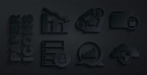 Set Pie chart infographic, Folder and lock, Server security with padlock, C.. Illustrazione stock