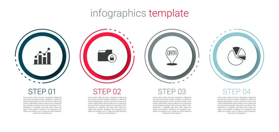 Set Pie chart infographic, Folder and lock, Data analysis and . Business in.. Illustrazione stock