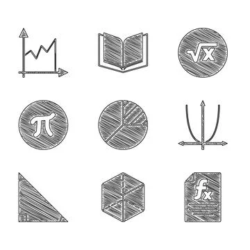 Set Pie chart infographic, Geometric figure Cube, Function mathematical symbol Stock Illustration
