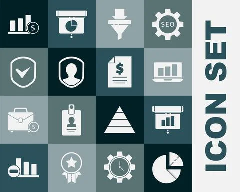 Set Pie chart infographic, Graph, chart, diagram,, Laptop with, Sales funnel Illustrazione stock