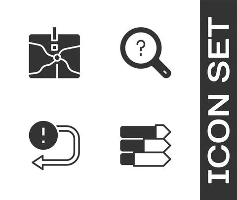Set Pie chart infographic, Intersection point, Arrow and Unknown search icon Illustrazione stock