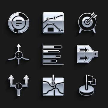 Set Pie chart infographic, Intersection point, Flag, Arrow, Target and icon Stock Illustration