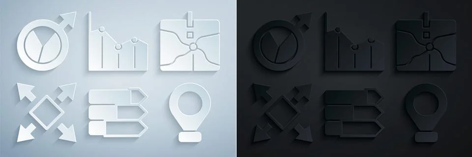 Set Pie chart infographic, Intersection point, Many ways directional arrow Illustrazione stock