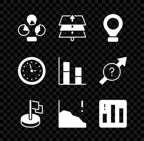 Set Pie chart infographic, Layers, Location, Flag, Financial growth decrease 库存插图