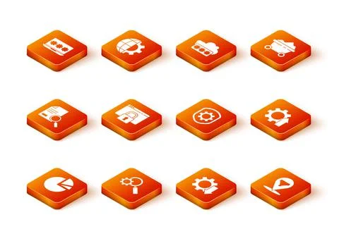 Set Pie chart infographic, Magnifying glass and gear, Document with search Illustration