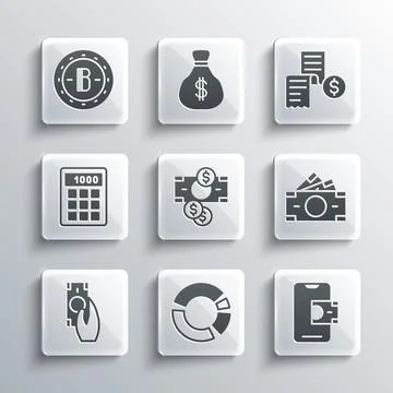 Set Pie chart infographic, Mobile banking, Stacks paper money cash, Fast イラスト素材