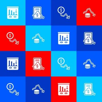 Set Pie chart infographic, Mobile stock trading, Dollar rate decrease and icon Stock Illustration