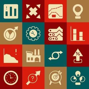 Set Pie chart infographic, Percent up arrow, Graph, chart, diagram, Wrench and Stock Illustration