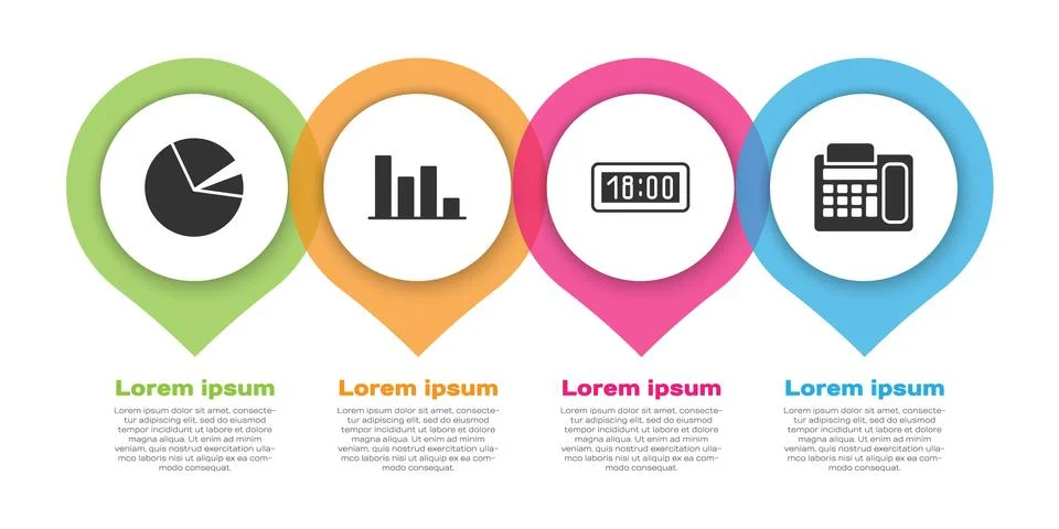 Set Pie chart infographic, Pie chart infographic, Digital alarm clock and Stock Illustration