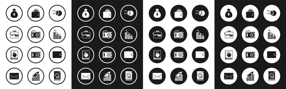 Set Pie chart infographic, Safe and money, Briefcase, Money bag, coin, Wallet イラスト素材