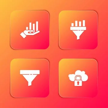 Set Pie chart infographic, Sales funnel with,  and Cloud computing lock icon. Illustrazione stock
