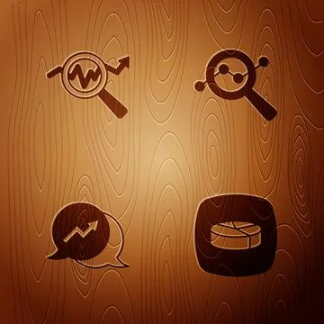 Set Pie chart infographic, Search data analysis, Financial growth and on wooden Stock Illustration