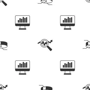 Set Pie chart infographic, Search data analysis and Monitor with on seamless Stock Illustration